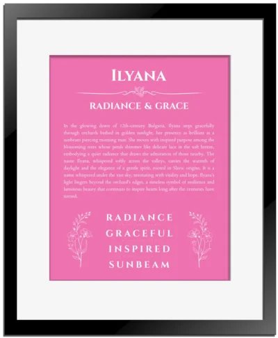 Ilyana custom name print for wall display in pink with black matte frame