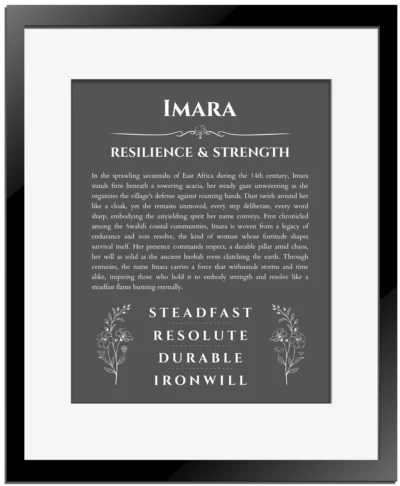 Imara custom name print for wall display in gray with black matte frame