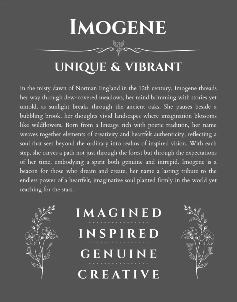 Imogene personalized wall art with the story of your name in gray