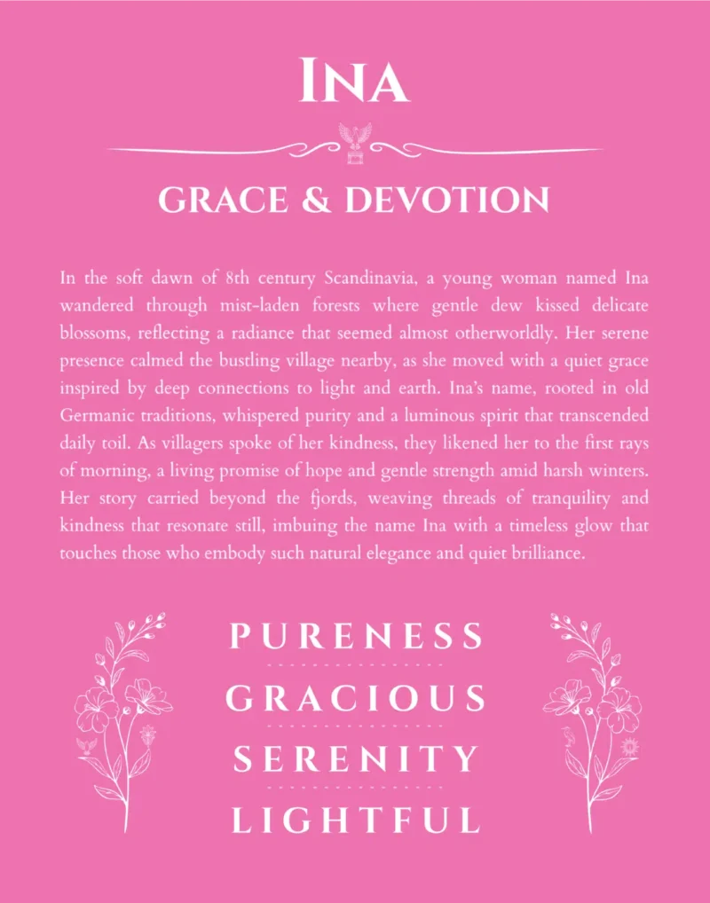 Ina custom name art showing meaning and origin in pink