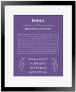 India personalized name meaning print in purple with black matte frame
