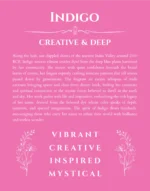 Indigo name origin print with meaning and traits in pink