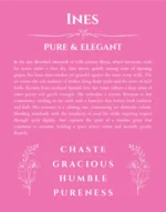 Ines personalized name print with origin and traits in pink