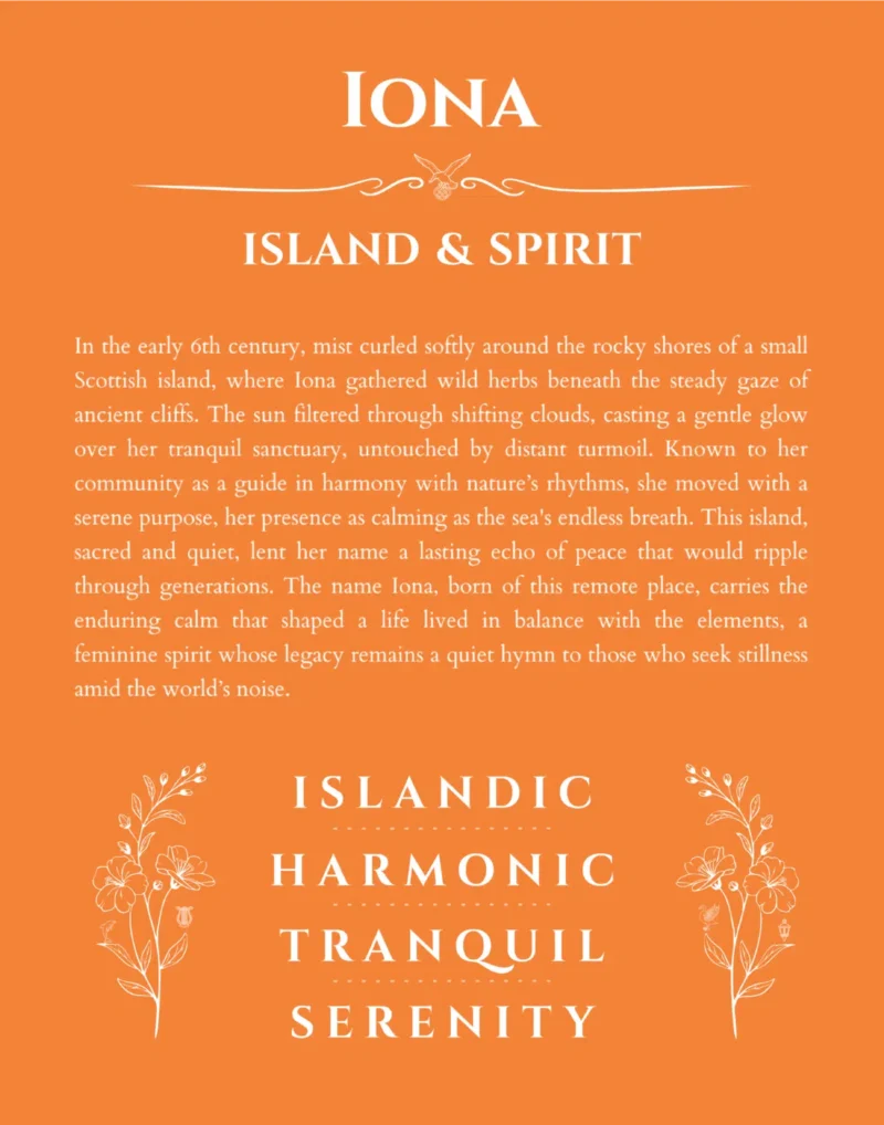 Iona personalized wall art with the story of your name in orange