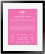 Iqra name meaning wall art by Get Your Story in pink with black matte frame