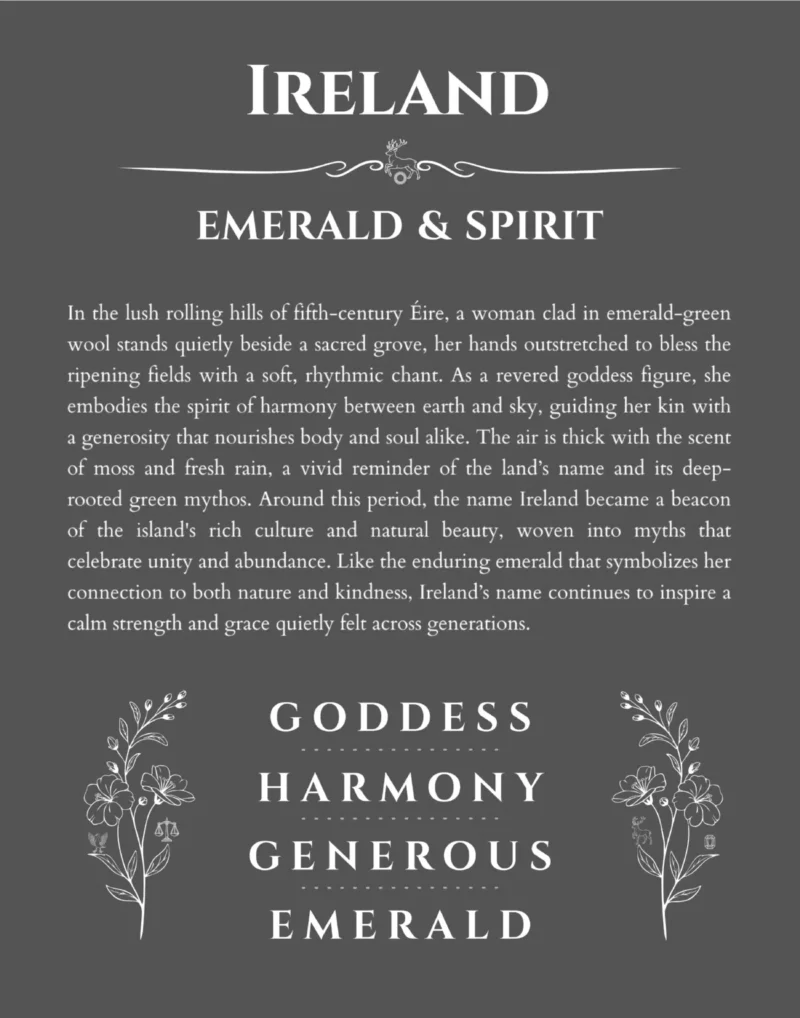 Ireland name origin print with meaning and traits in gray