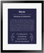 Iroh custom name art showing meaning and origin in navy blue with black matte frame