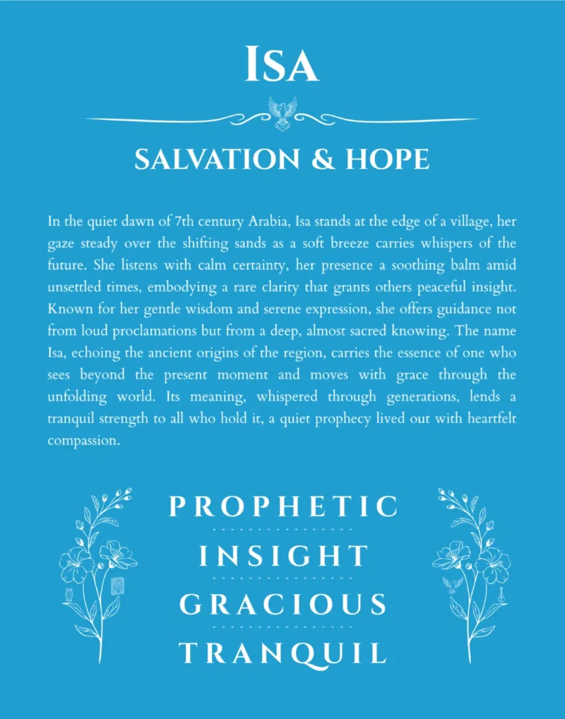 Isa custom name art showing meaning and origin in blue