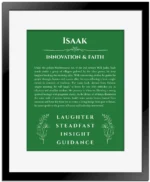 Isaak custom name print for wall display in dark green with black matte frame