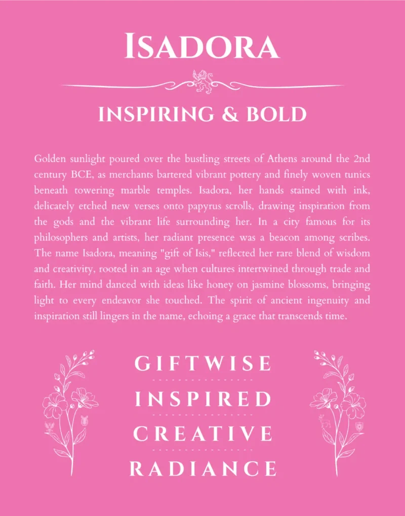 Isadora personalized wall art with the story of your name in pink