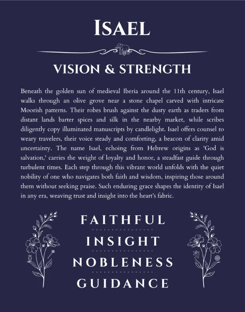 Isael personalized name art with origin story in navy blue