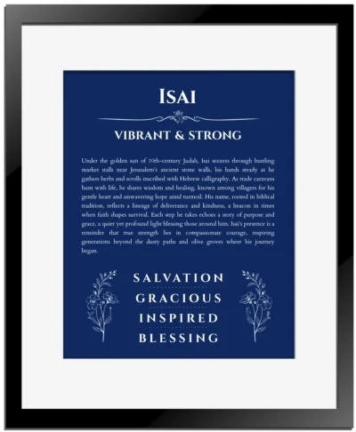 Isai custom name print for wall display in deep blue with black matte frame