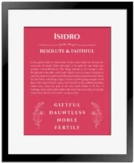 Isidro custom name print for wall display in red with black matte frame