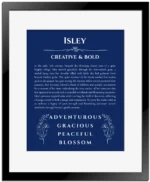 Isley custom name print for wall display in deep blue with black matte frame