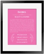 Isobel name meaning wall art by Get Your Story in pink with black matte frame