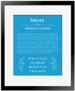 Israel custom name print for wall display in blue with black matte frame