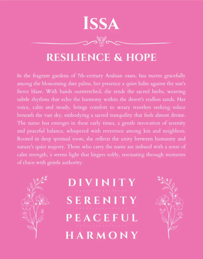 Issa name origin print with meaning and traits in pink