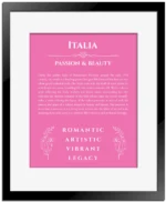 Italia name meaning gift print in pink with black matte frame