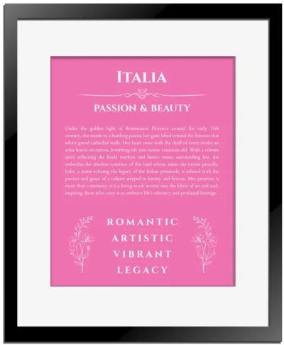 Italia name meaning gift print in pink with black matte frame