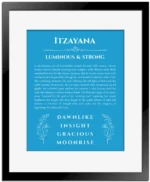 Itzayana custom name meaning print in blue with black matte frame