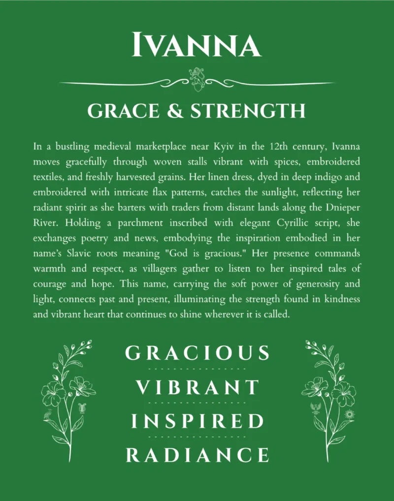Ivanna personalized wall art with the story of your name in dark green