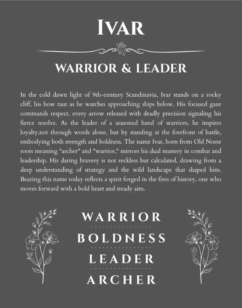 Ivar personalized name art with origin story in gray
