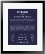 Iverson name meaning wall art by Get Your Story in navy blue with black matte frame