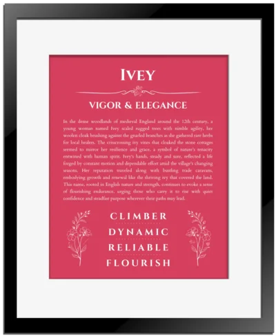 Ivey custom name print for wall display in red with black matte frame