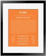 Ivory personalized wall art with the story of your name in orange with black matte frame