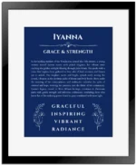 Iyanna custom name print for wall display in deep blue with black matte frame