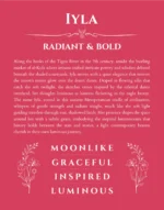 Iyla name origin print with meaning and traits in red