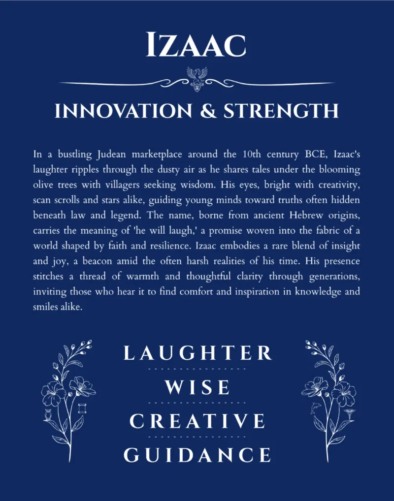 Izaac personalized name art with origin story in deep blue