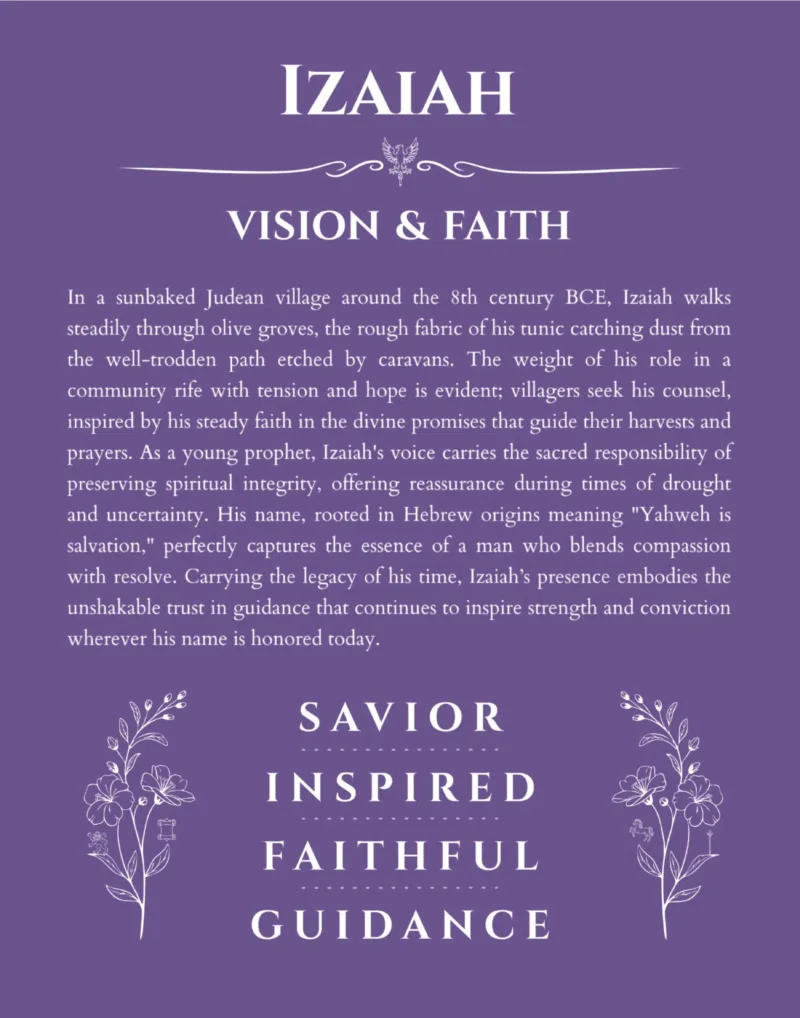 Izaiah personalized name meaning print in purple