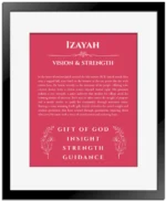 Izayah name meaning gift print in red with black matte frame
