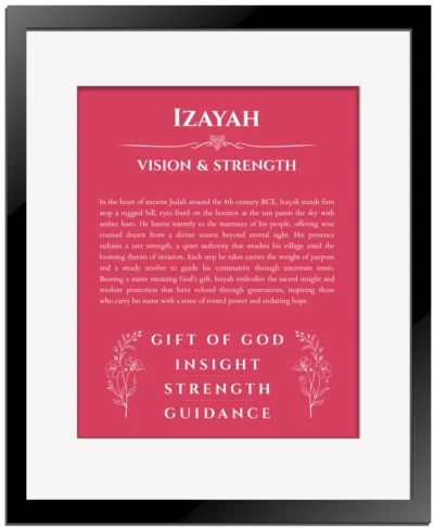Izayah name meaning gift print in red with black matte frame