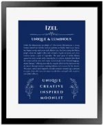 Izel name meaning wall art by Get Your Story in deep blue with black matte frame