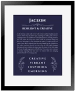 Jaceon name meaning gift print in navy blue with black matte frame