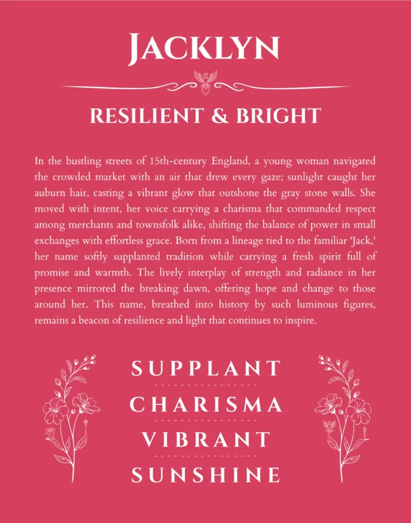 Jacklyn personalized name art with origin story in red