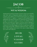 Jacob custom name art showing meaning and origin in dark green