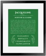 Jacqueline custom name print for wall display in dark green with black matte frame