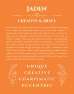 Jaden personalized name art with origin story in orange