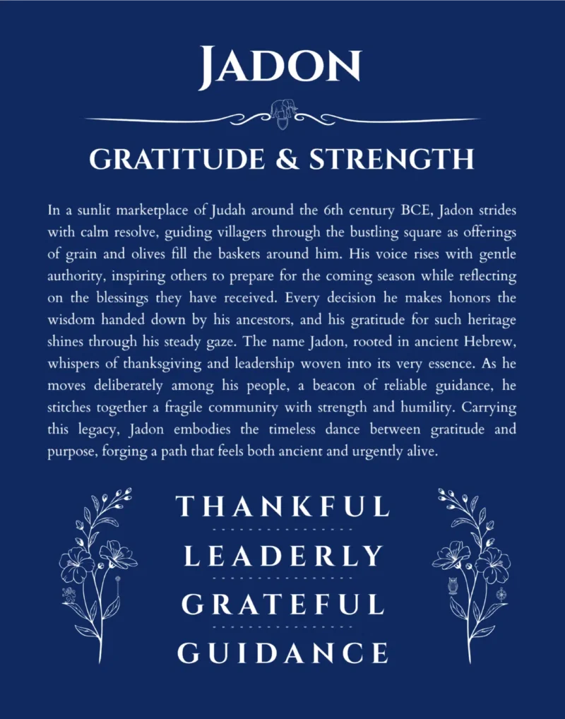 Jadon name origin print with meaning and traits in deep blue