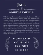 Jael custom name art showing meaning and origin in navy blue