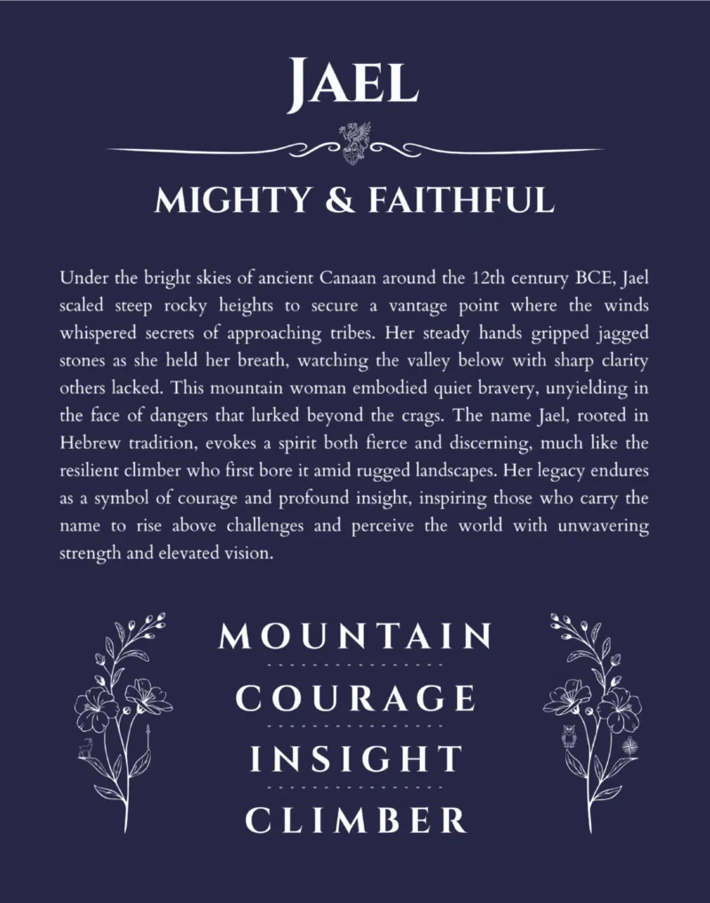 Jael custom name art showing meaning and origin in navy blue