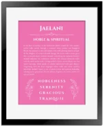 Jaelani custom name print for wall display in pink with black matte frame