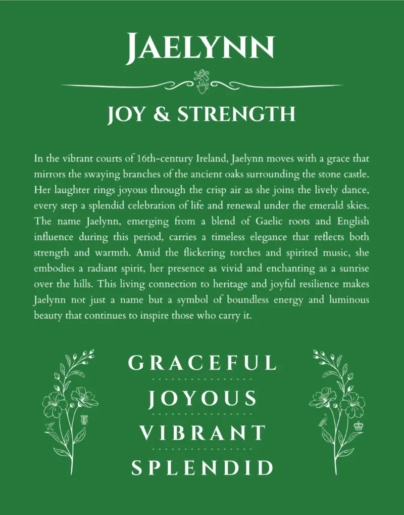 Jaelynn personalized wall art with the story of your name in dark green