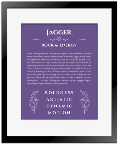 Jagger name meaning gift print in purple with black matte frame