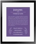 Jahaziel personalized name meaning print in purple with black matte frame