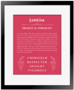 Jaheim custom name print for wall display in red with black matte frame