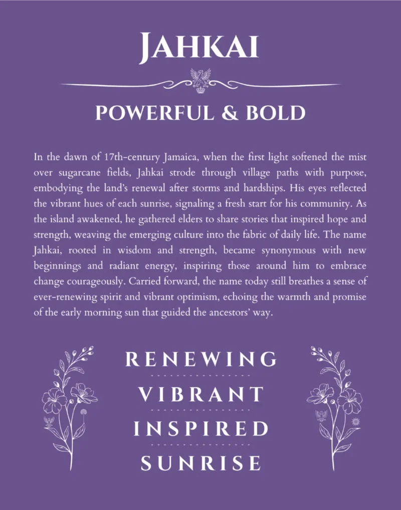 Jahkai name origin print with meaning and traits in purple